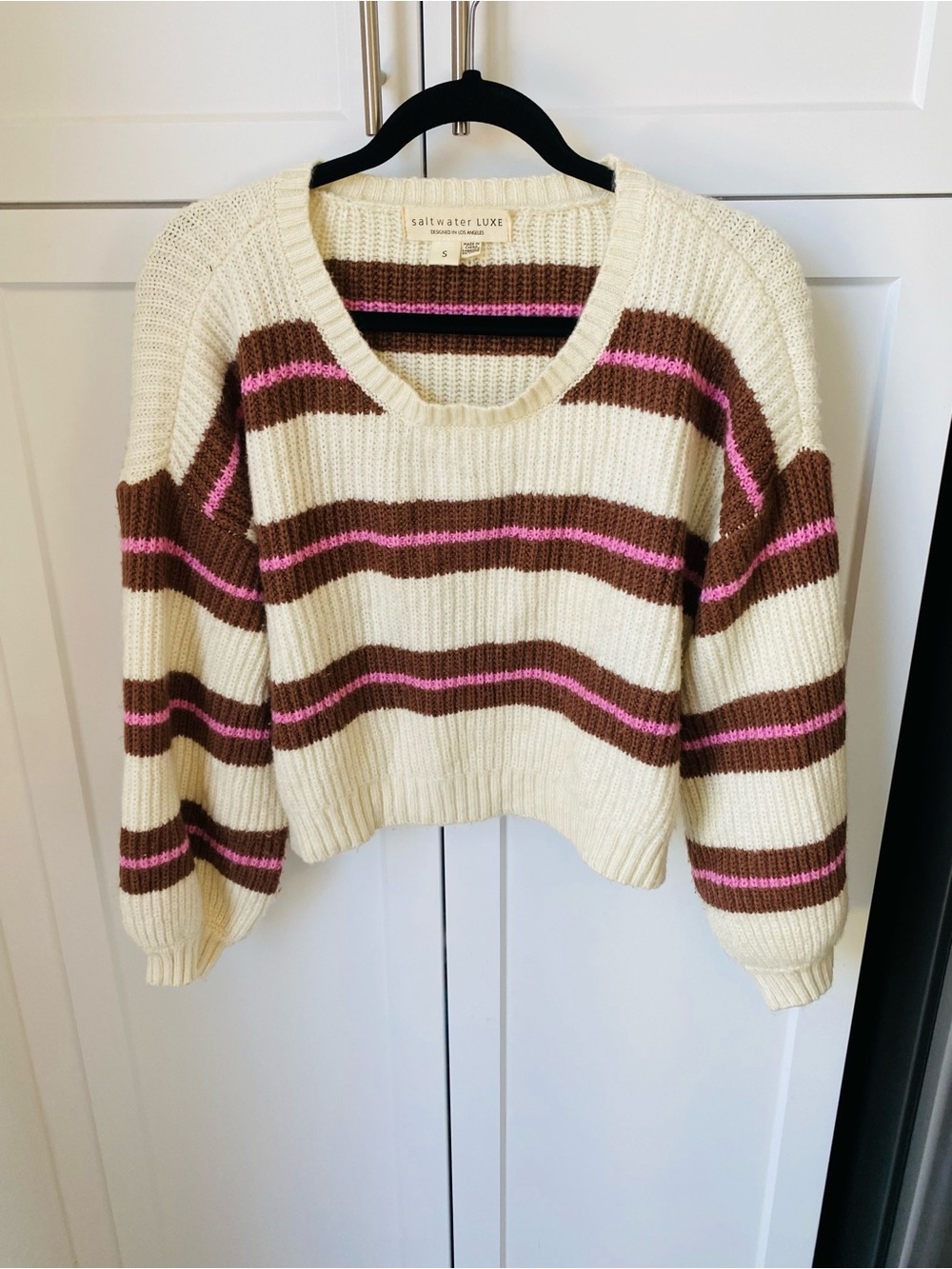 Saltwater luxe womens small striped sweater cream